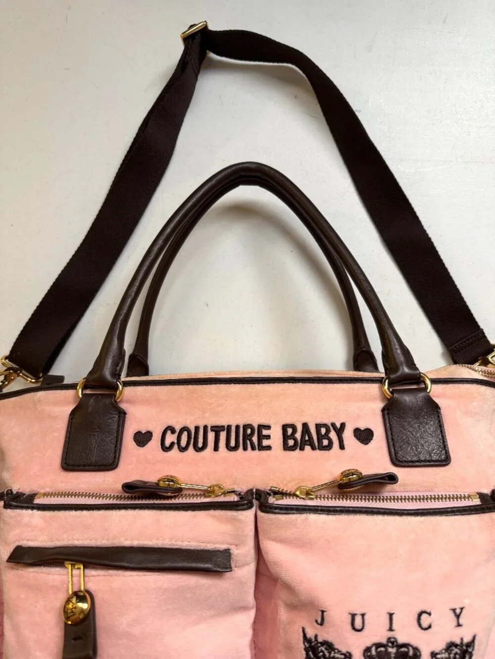 Juicy Couture Velour Embroided Pink Baby Diaper Bag - Picture 14 of 15